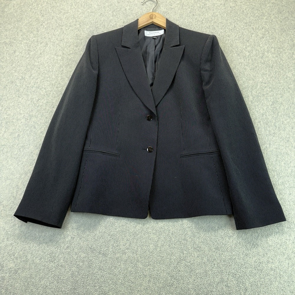 Tahari Arthur S. Levine Women's Black Pinstripe Blazer Jacket Size 12